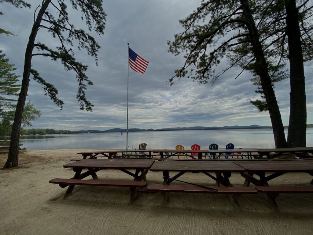 Picnic Tables and American Flag